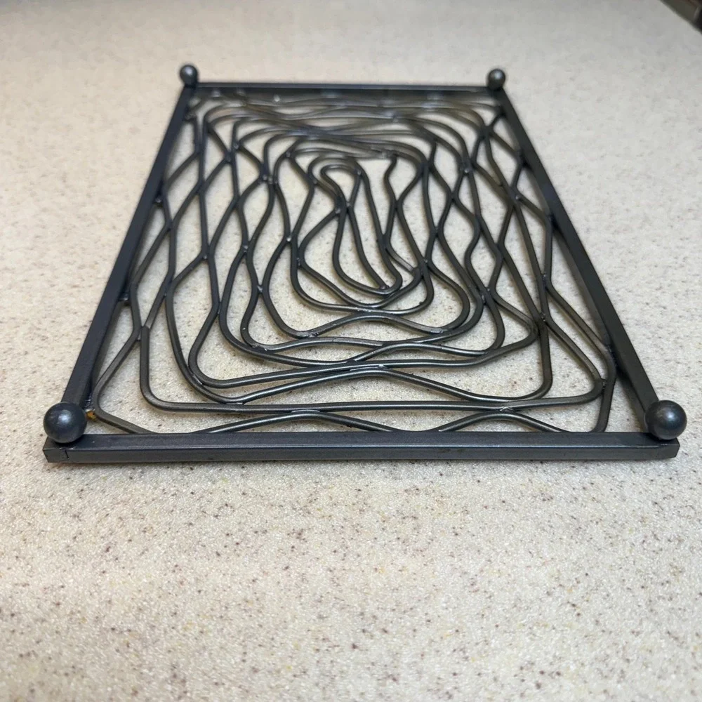 Industrial Welded Steel Swirl Metal Trivet Rectangular Hot Pad Gunmetal Gray